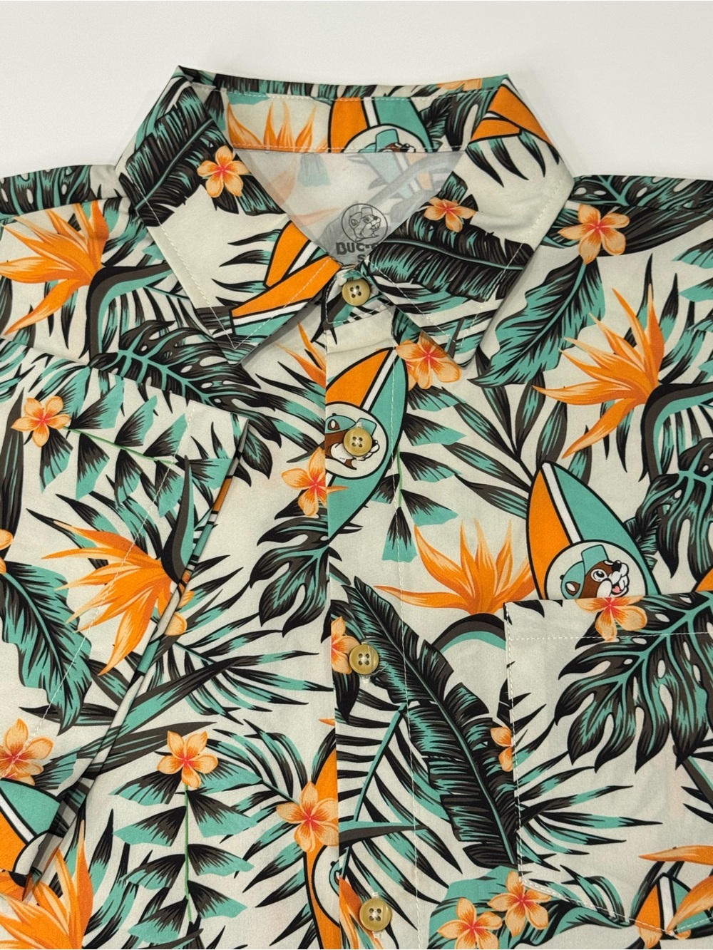 BUC-EE's Men's Small Hawaiian Tropical Short Sleeve Button Down Teal Orange